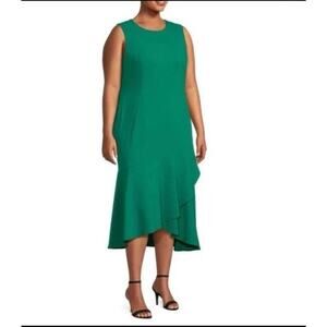 Calvin Klein‎ Dress Kelly Green Ruffle Sheath Midi 20w Career Casual Holiday